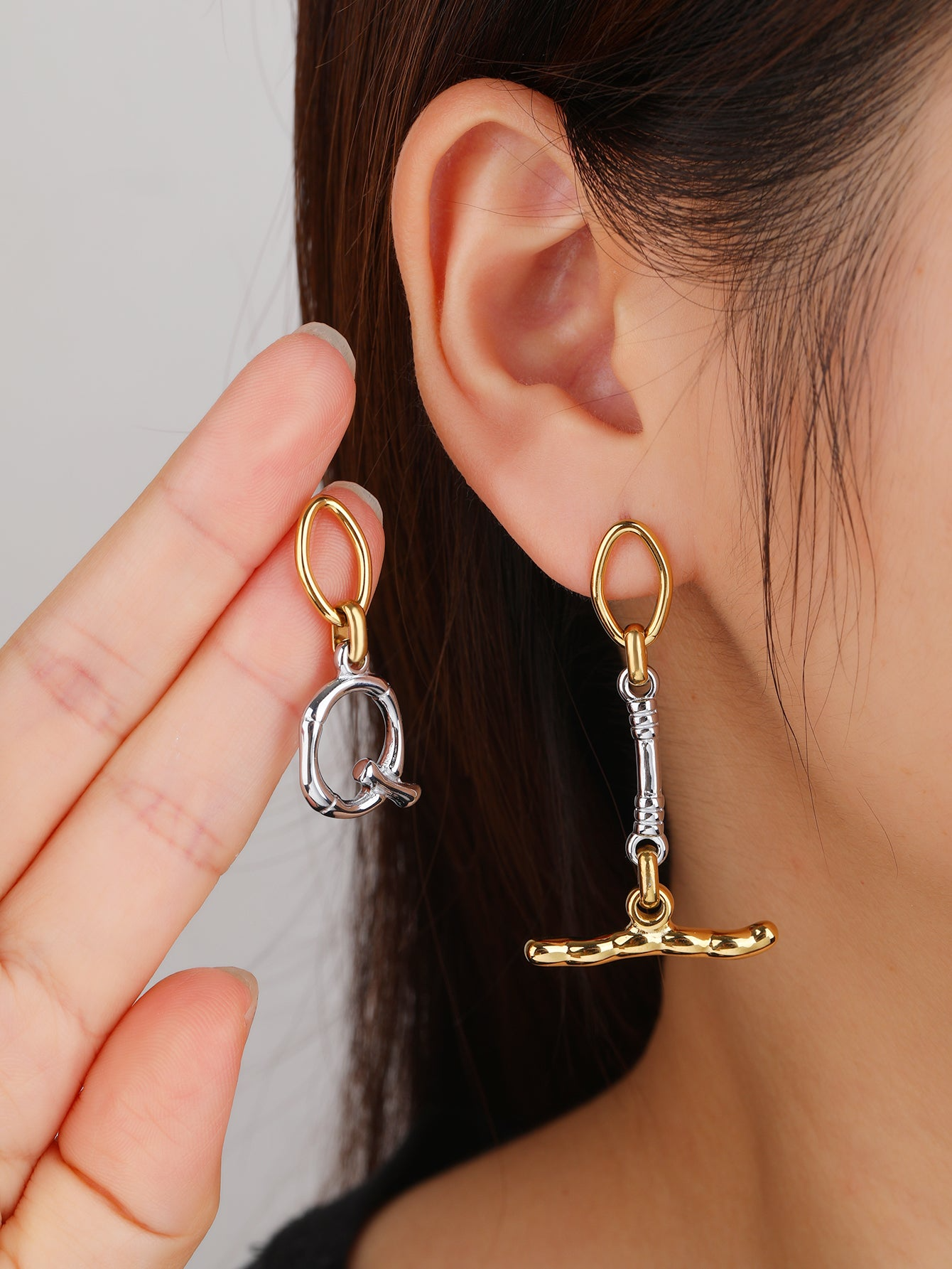 Town Tone Initial Letters Earrings