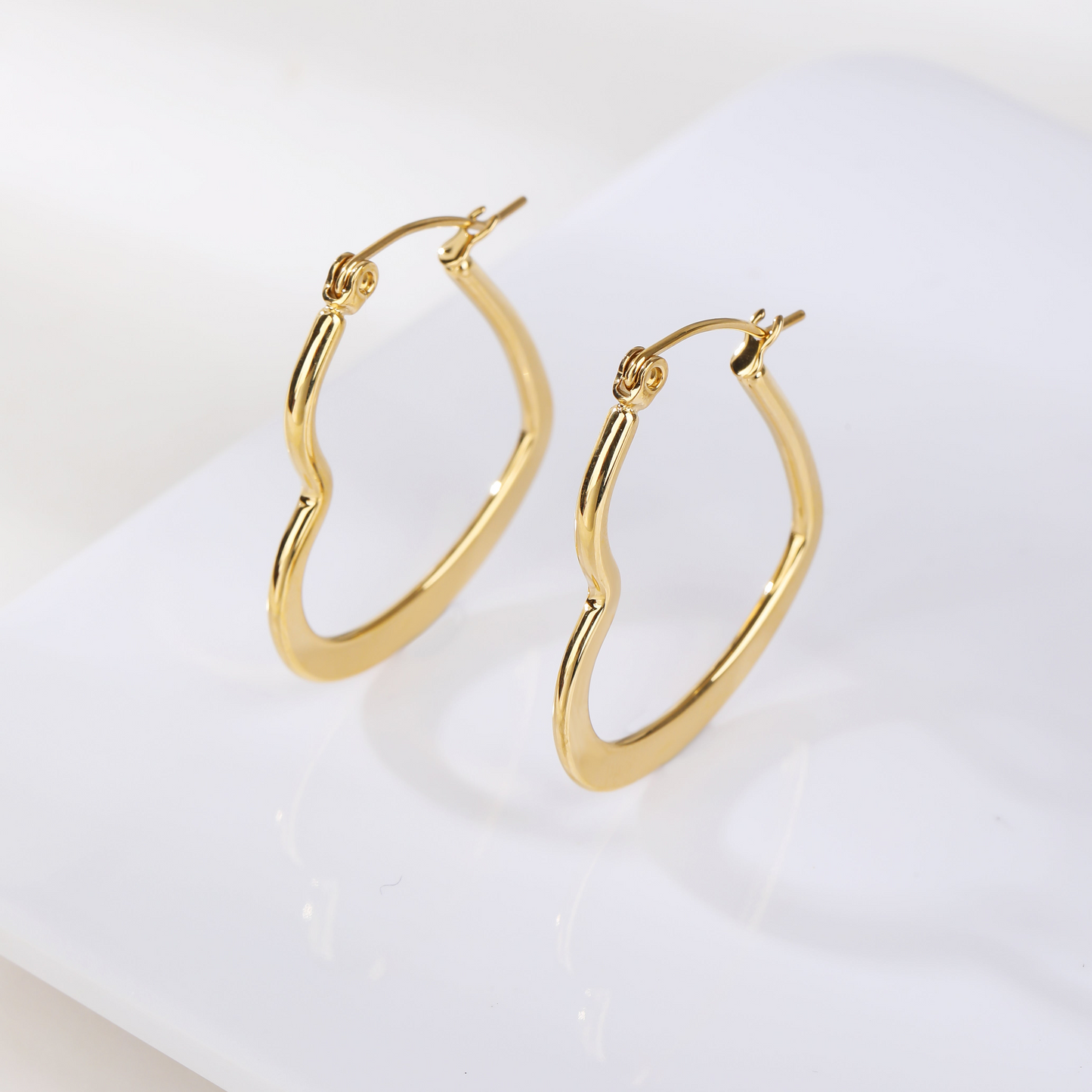 Golden and Silver Flat Heart Hoops Earrings