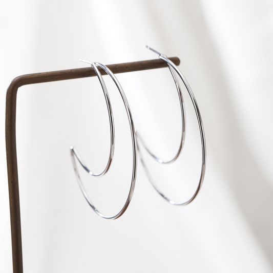 Silver Open Moon Hoops Earrings