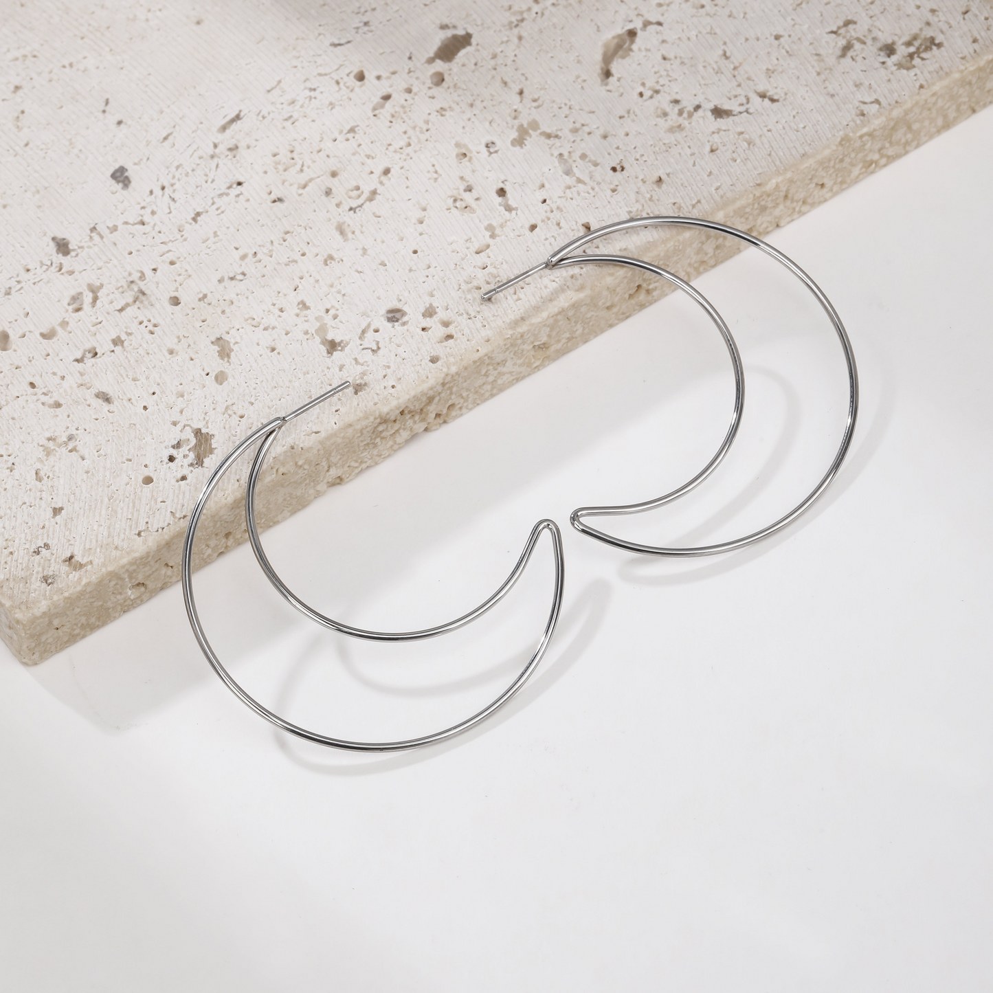 Silver Open Moon Hoops Earrings