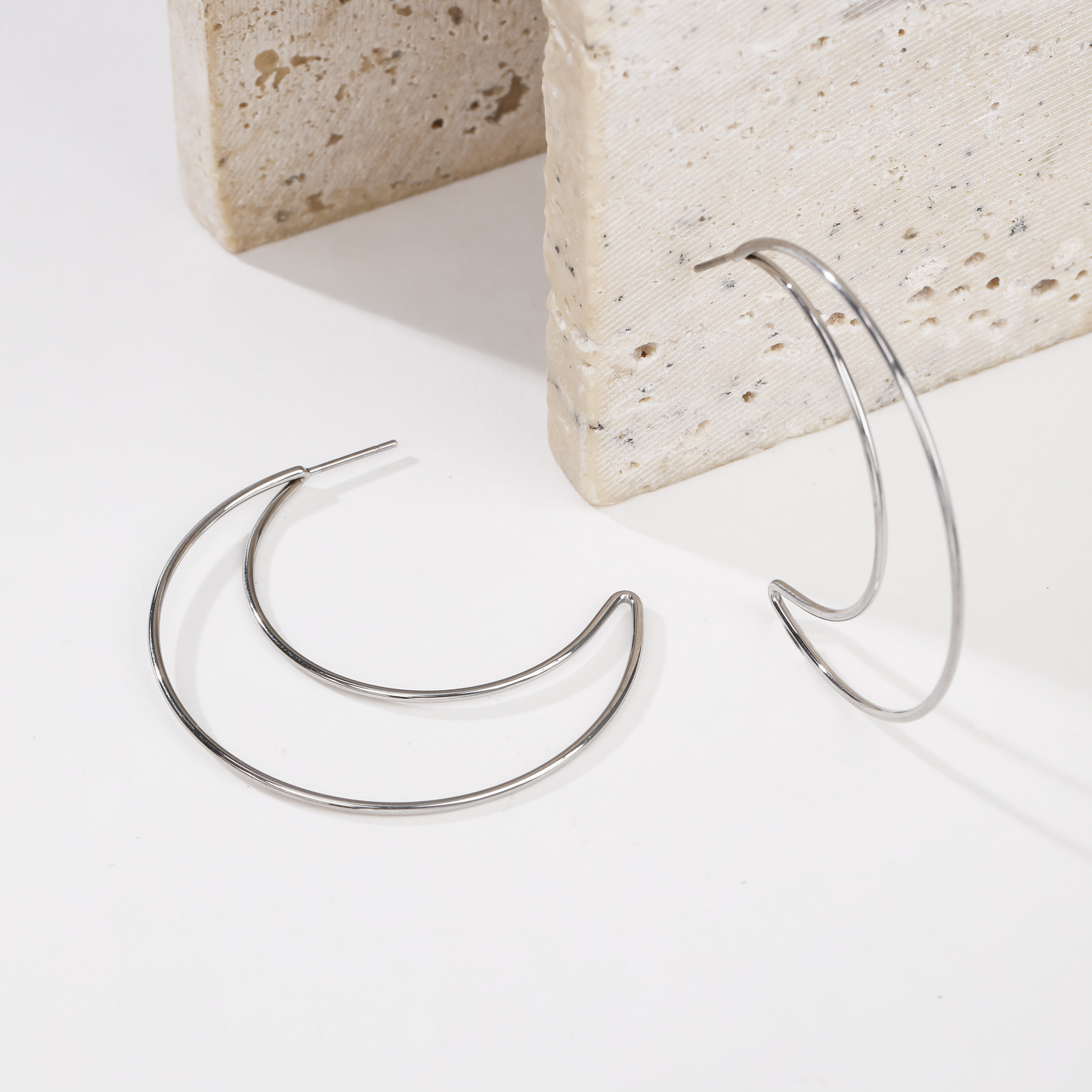 Silver Open Moon Hoops Earrings