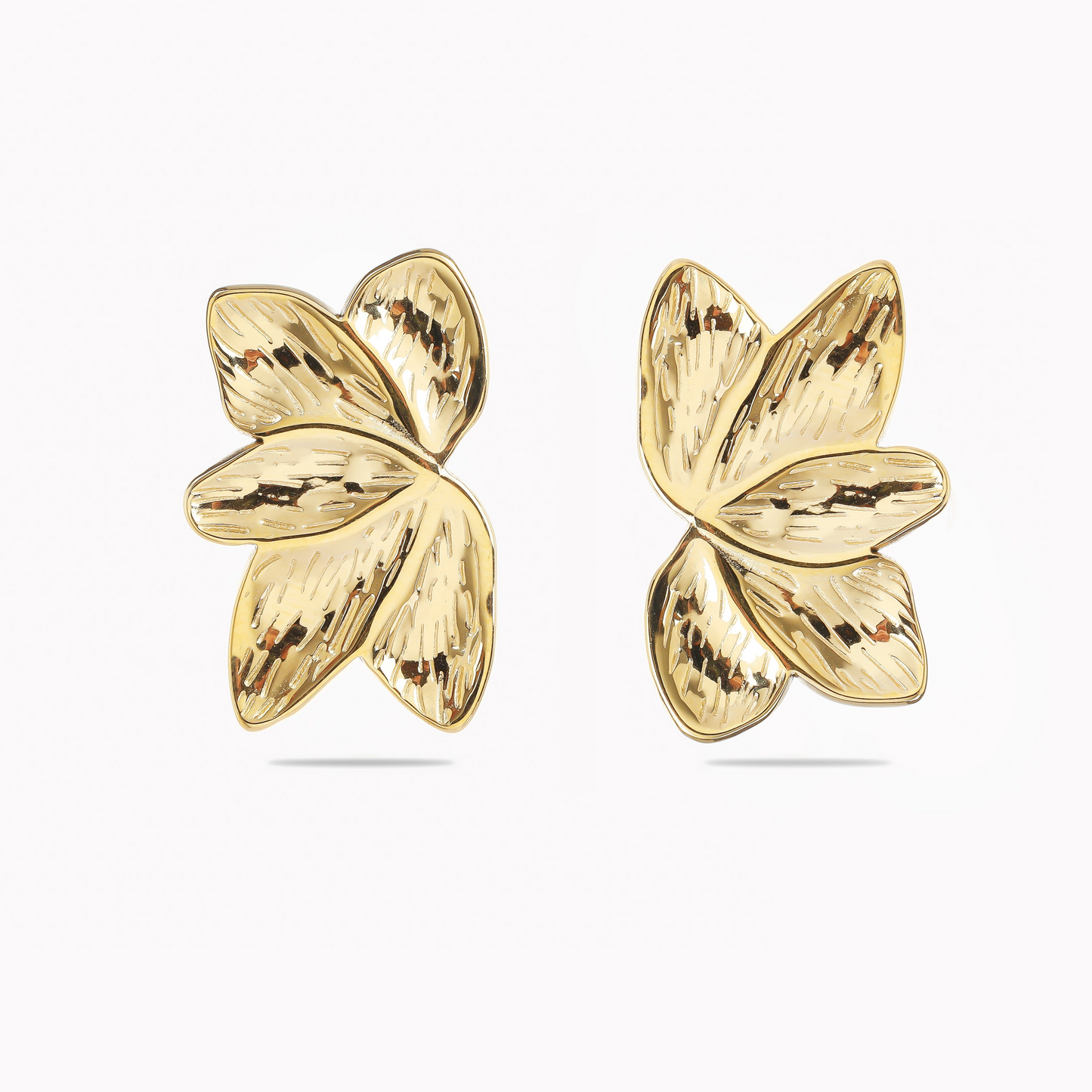 Textured Golden Flowers Studs Earrings