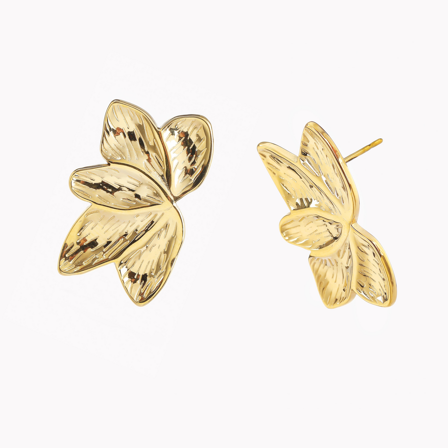 Textured Golden Flowers Studs Earrings