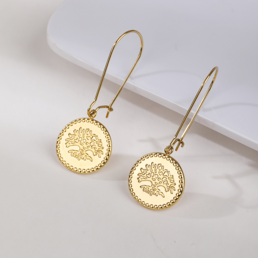 Engraved Tree Of life Drop Earrings