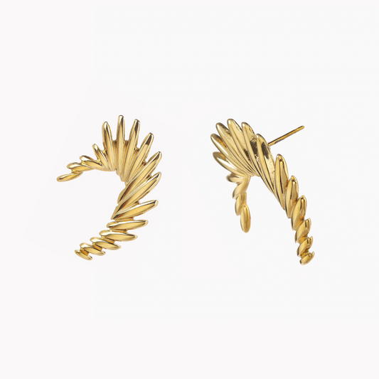 Golden Feather Studs Earrings