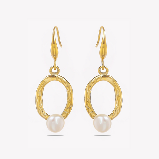 Golden Textured Dropping Pearl Earring