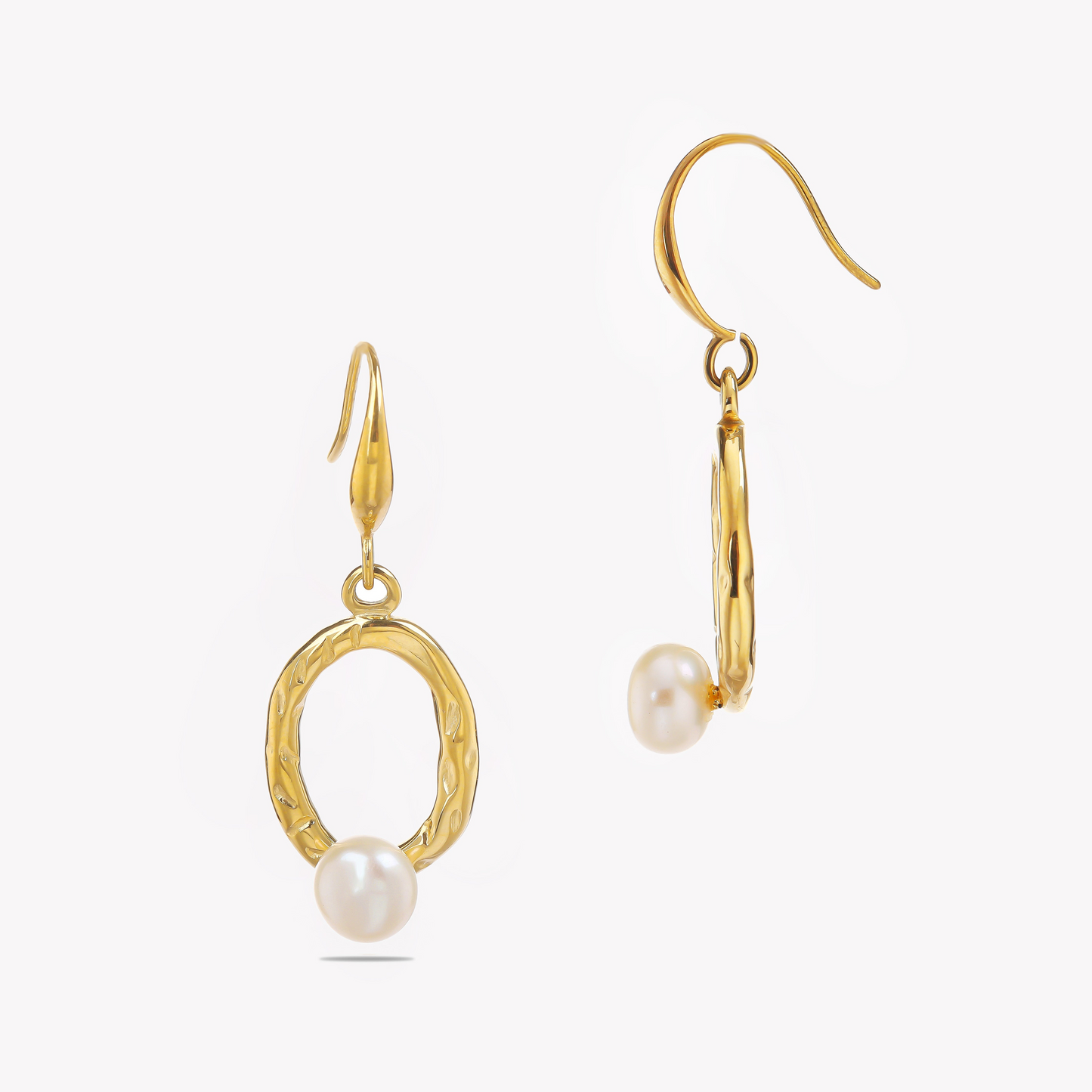 Golden Textured Dropping Pearl Earring