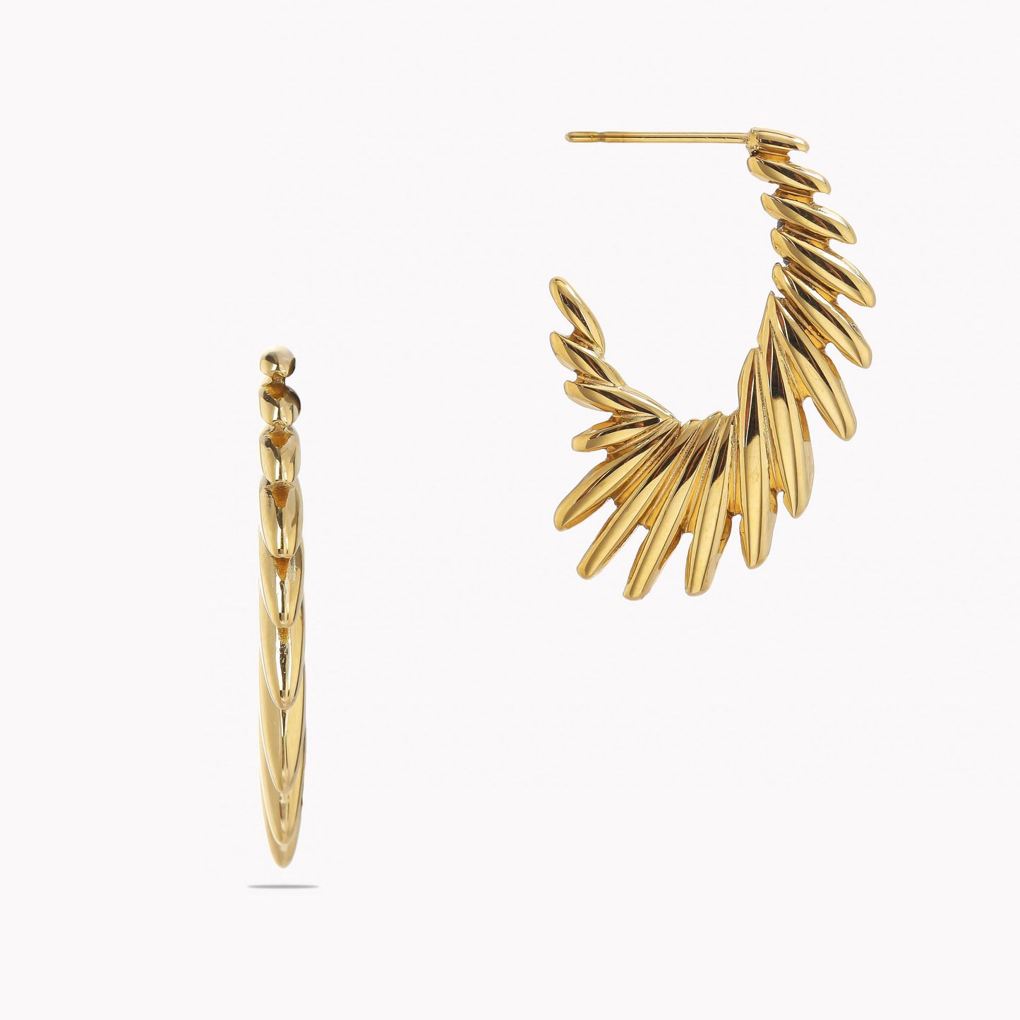 Golden Feather Hoops Earrings