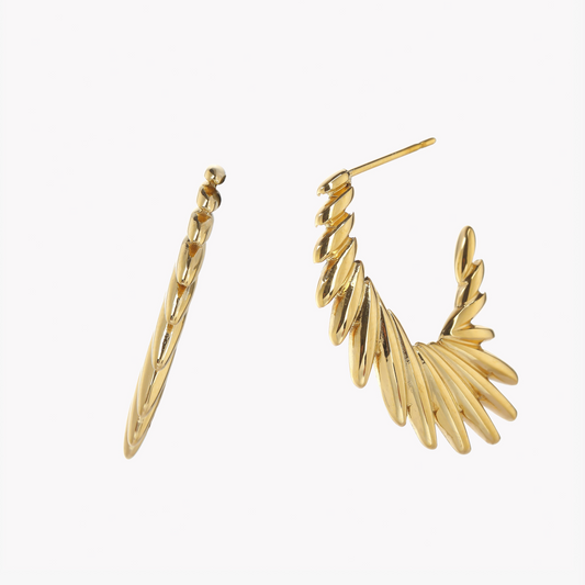 Golden Feather Hoops Earrings