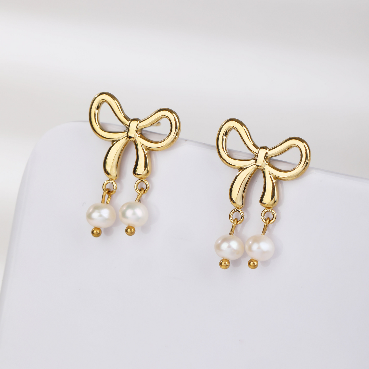 Stylish Pearly Bow Drop Earrings