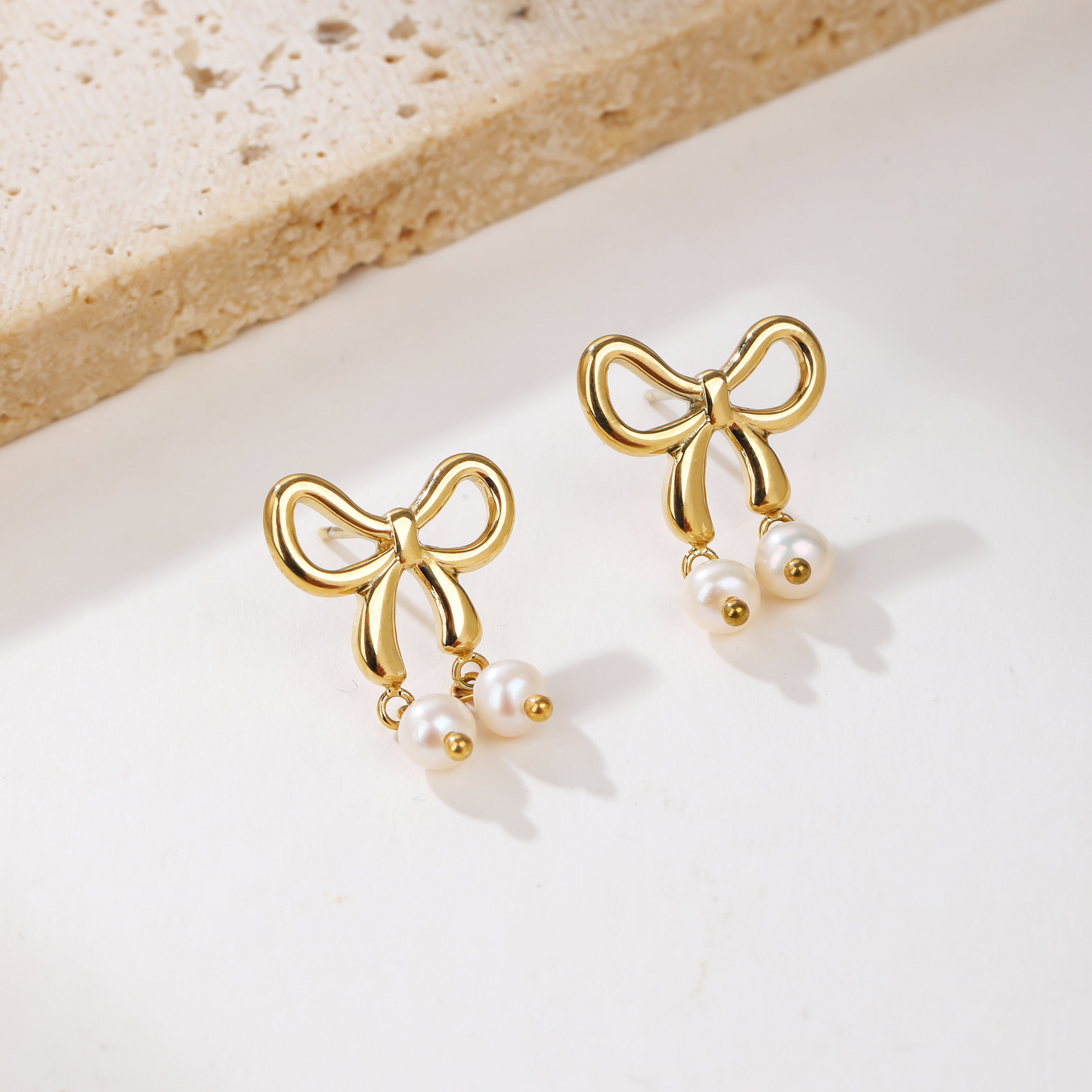 Stylish Pearly Bow Drop Earrings