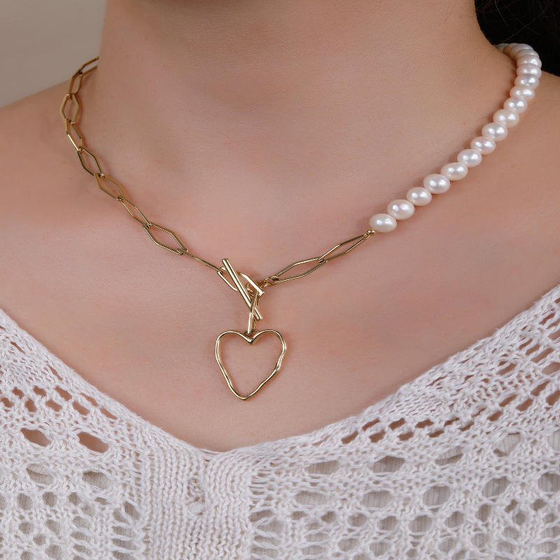 Heart Pendant Pearl Chain Necklace