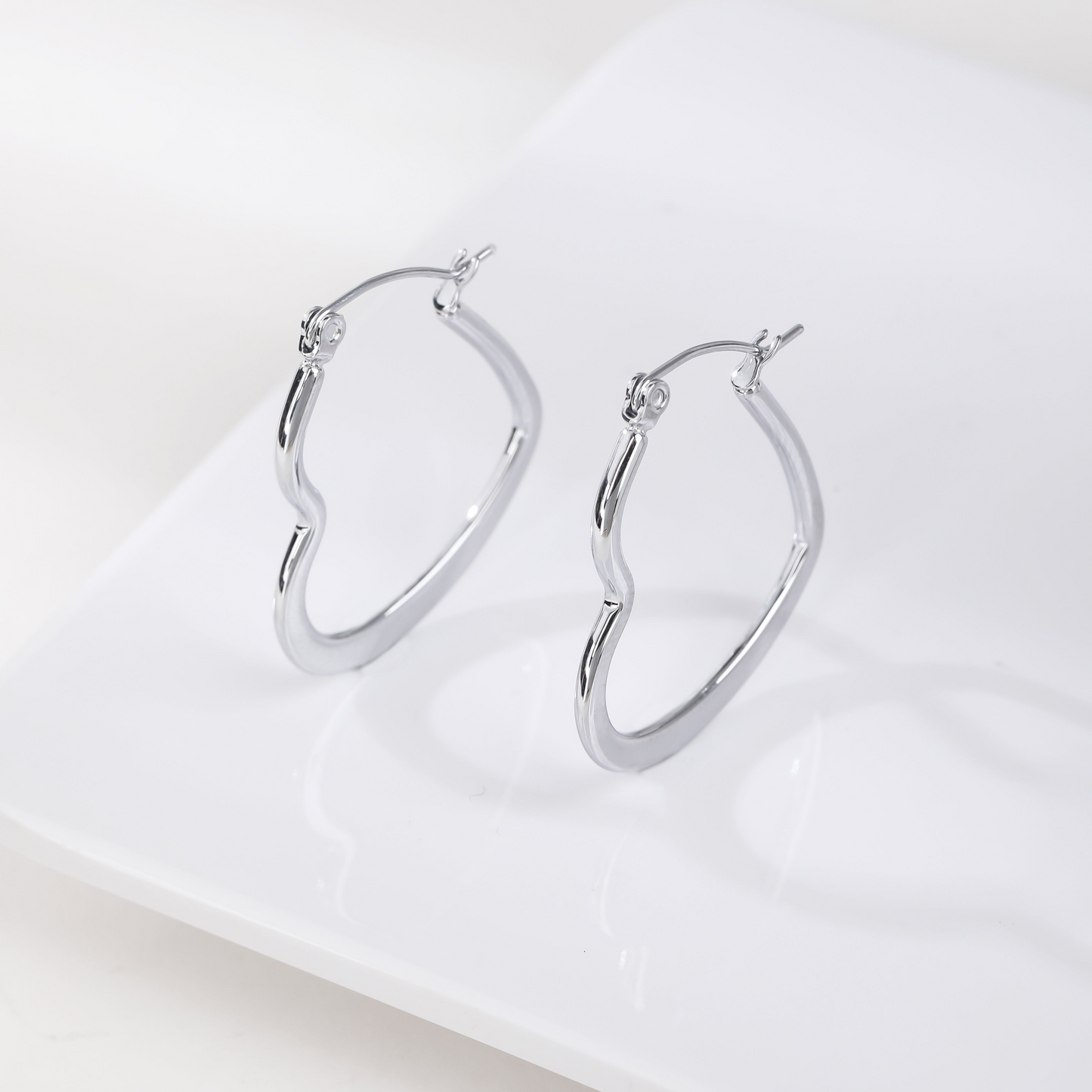 Golden and Silver Flat Heart Hoops Earrings