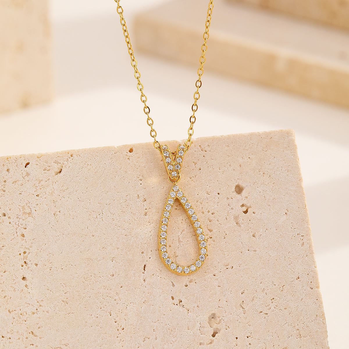 Diamond-Frame Open Waterdrop Pendant Necklace