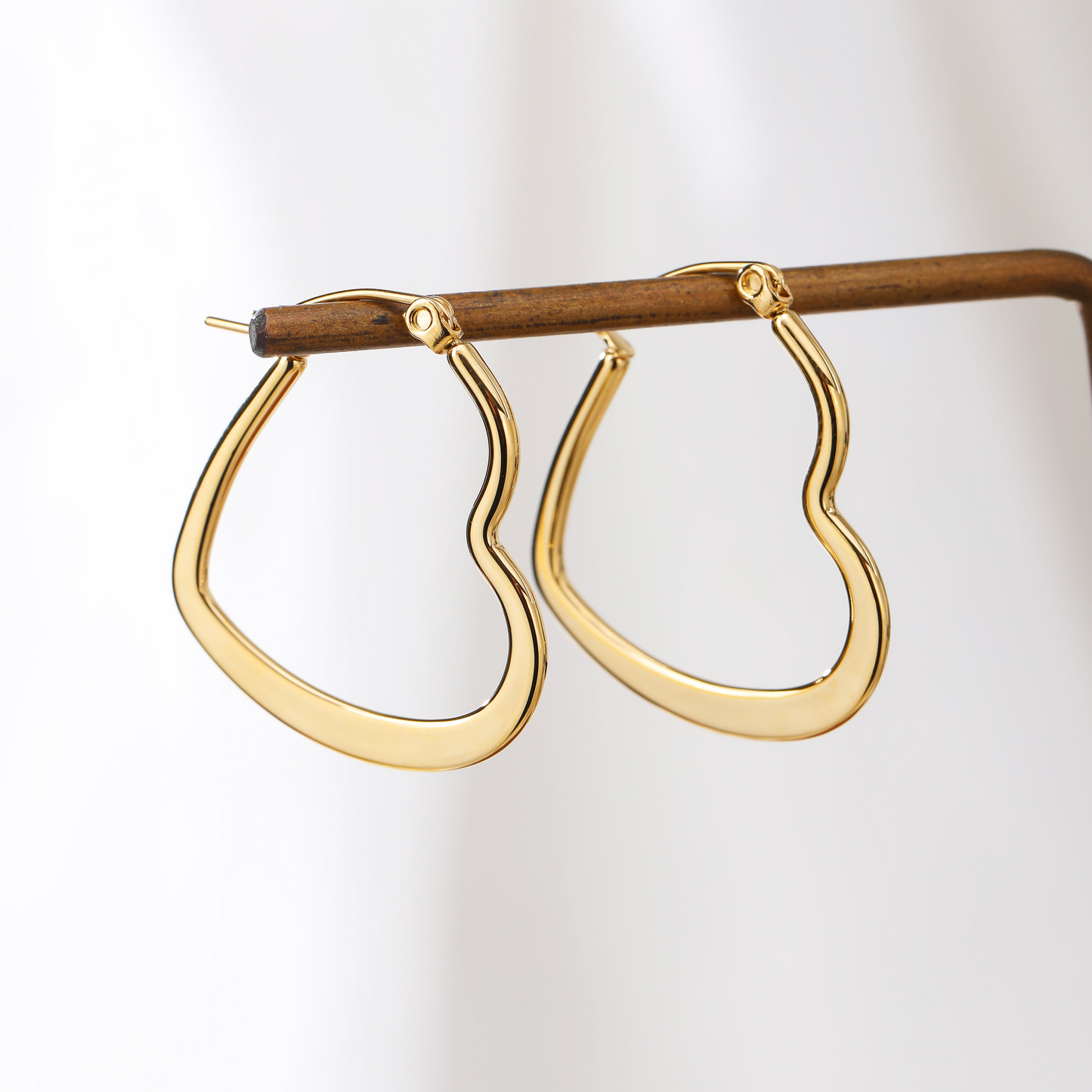 Golden and Silver Flat Heart Hoops Earrings