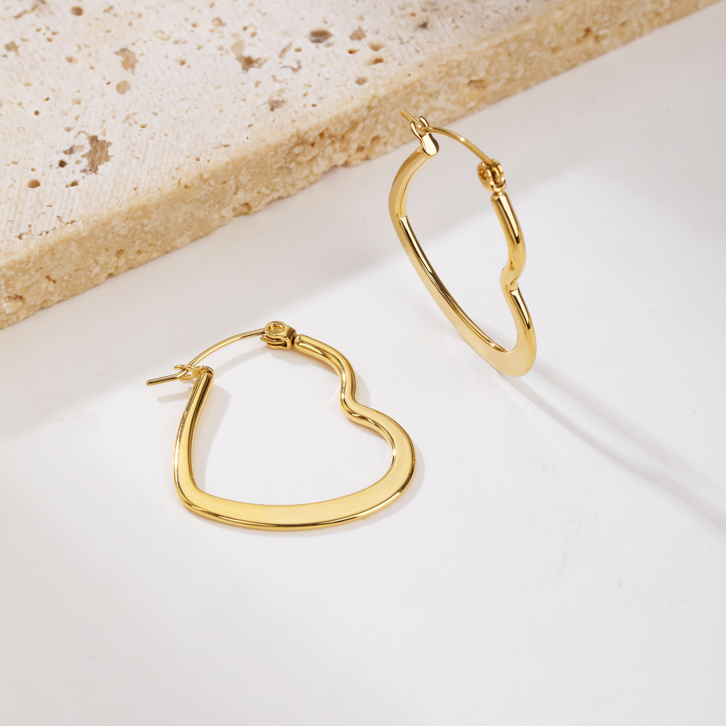 Golden and Silver Flat Heart Hoops Earrings