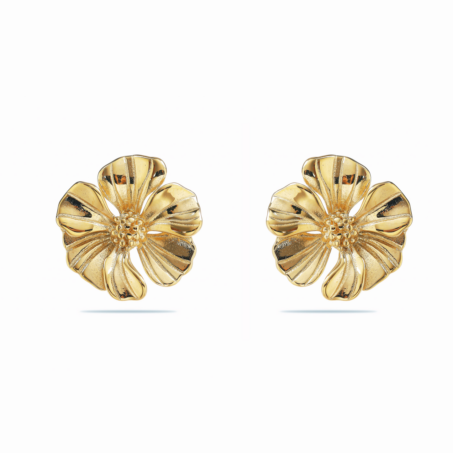 Golden Textured Floral Studs Earrings