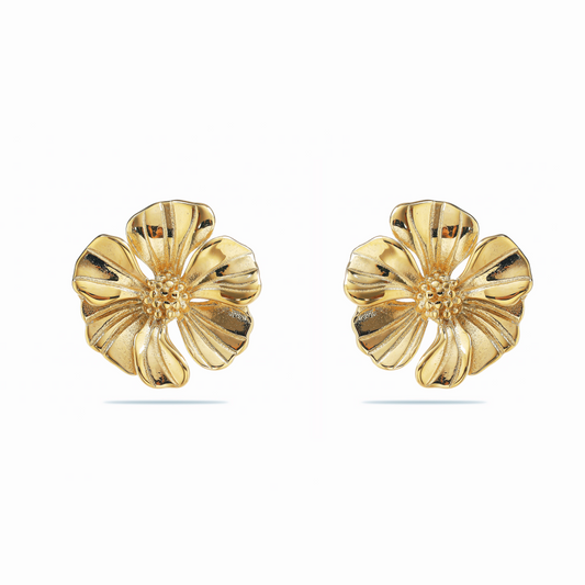 Golden Textured Floral Studs Earrings